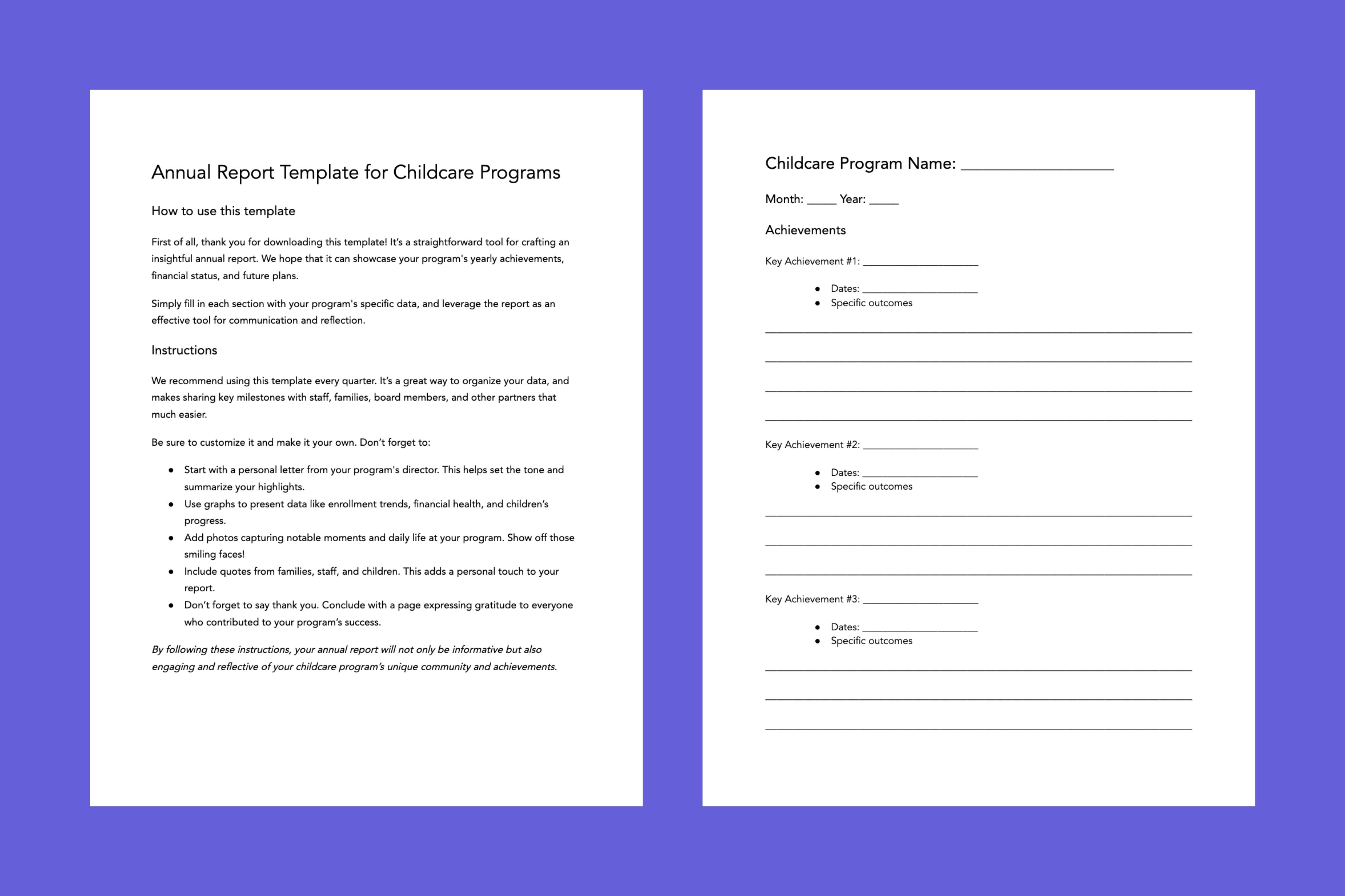 Annual Report for Childcare Programs