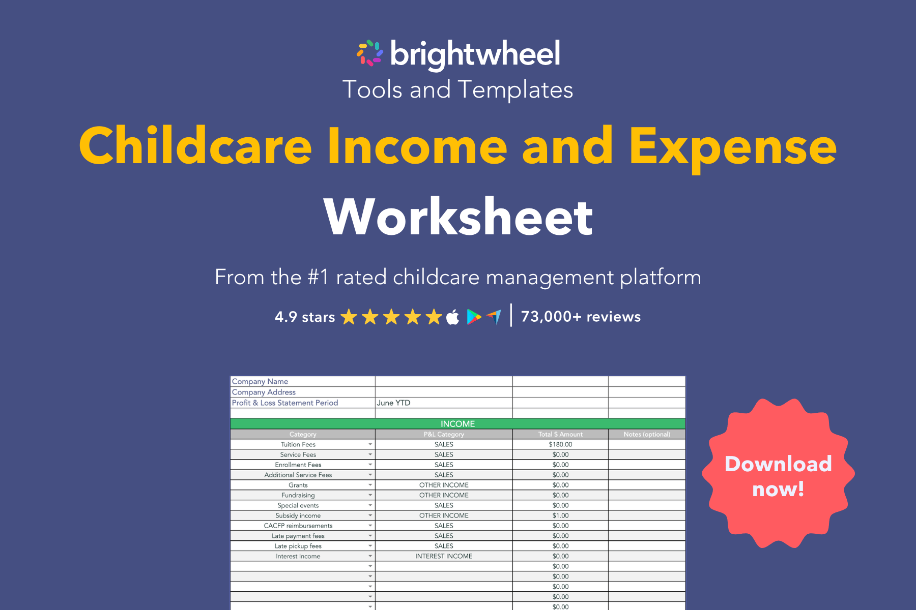 Childcare Income and Expense Worksheet - brightwheel