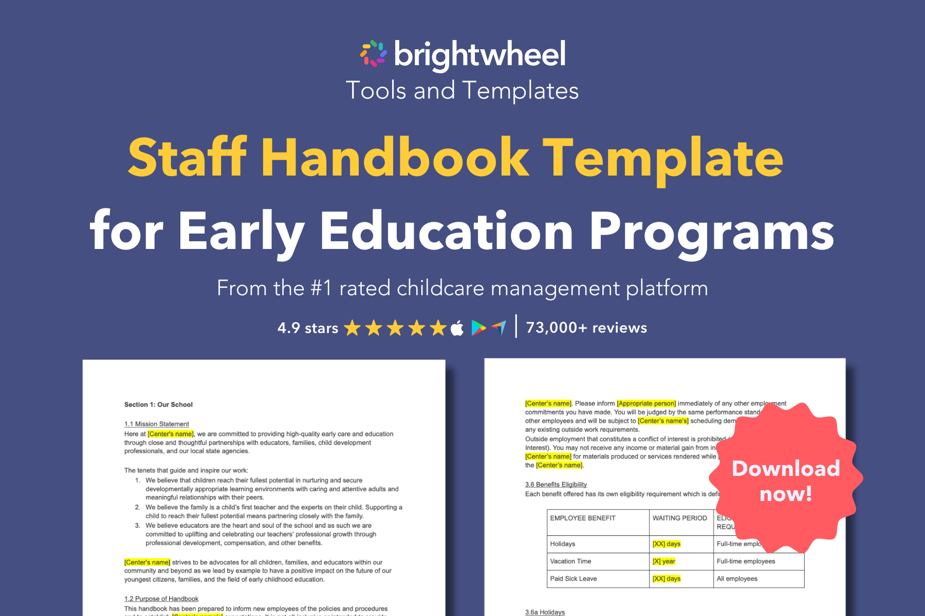 Staff Handbook Template for Early Education Programs - brightwheel